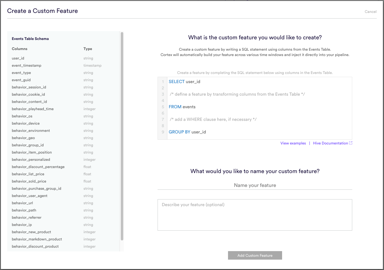 Custom Features with Vidora